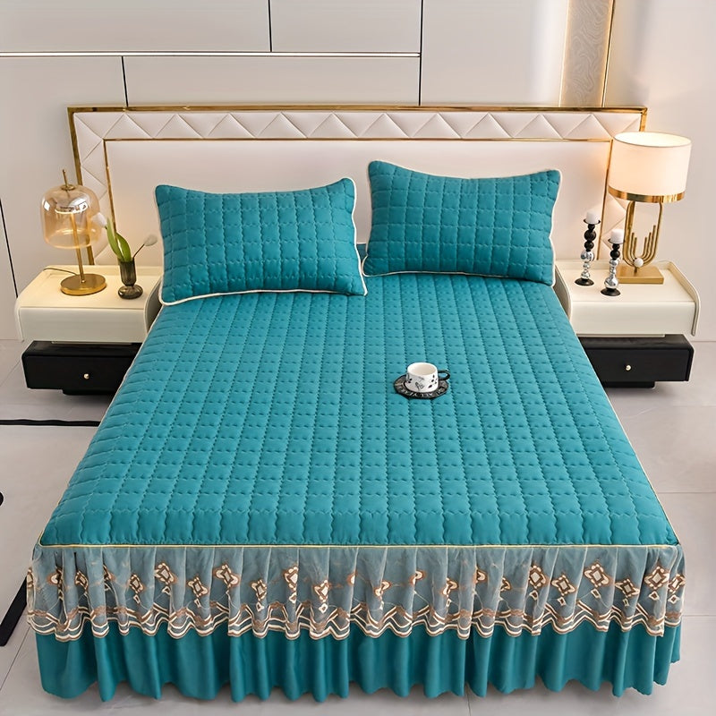 Luxury Bedding Set with Quilted Edge Bed Skirt Pillowcases Mattress Protector and Duvet Cover