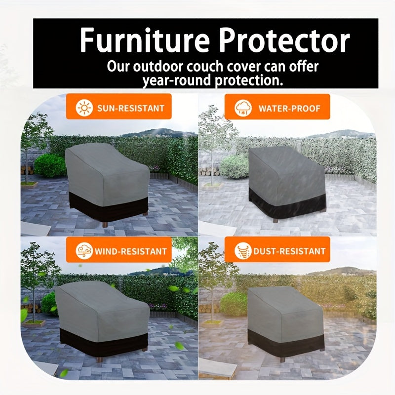 1 dona ikki rangli divan qoplamasi, og'ir vaznli UV tashqi patio mebellarini himoya qiluvchi polyester materialdan tayyorlangan, barcha mavsumlar uchun patio va hovlida foydalanish uchun tortish ipi bilan yopiladi.