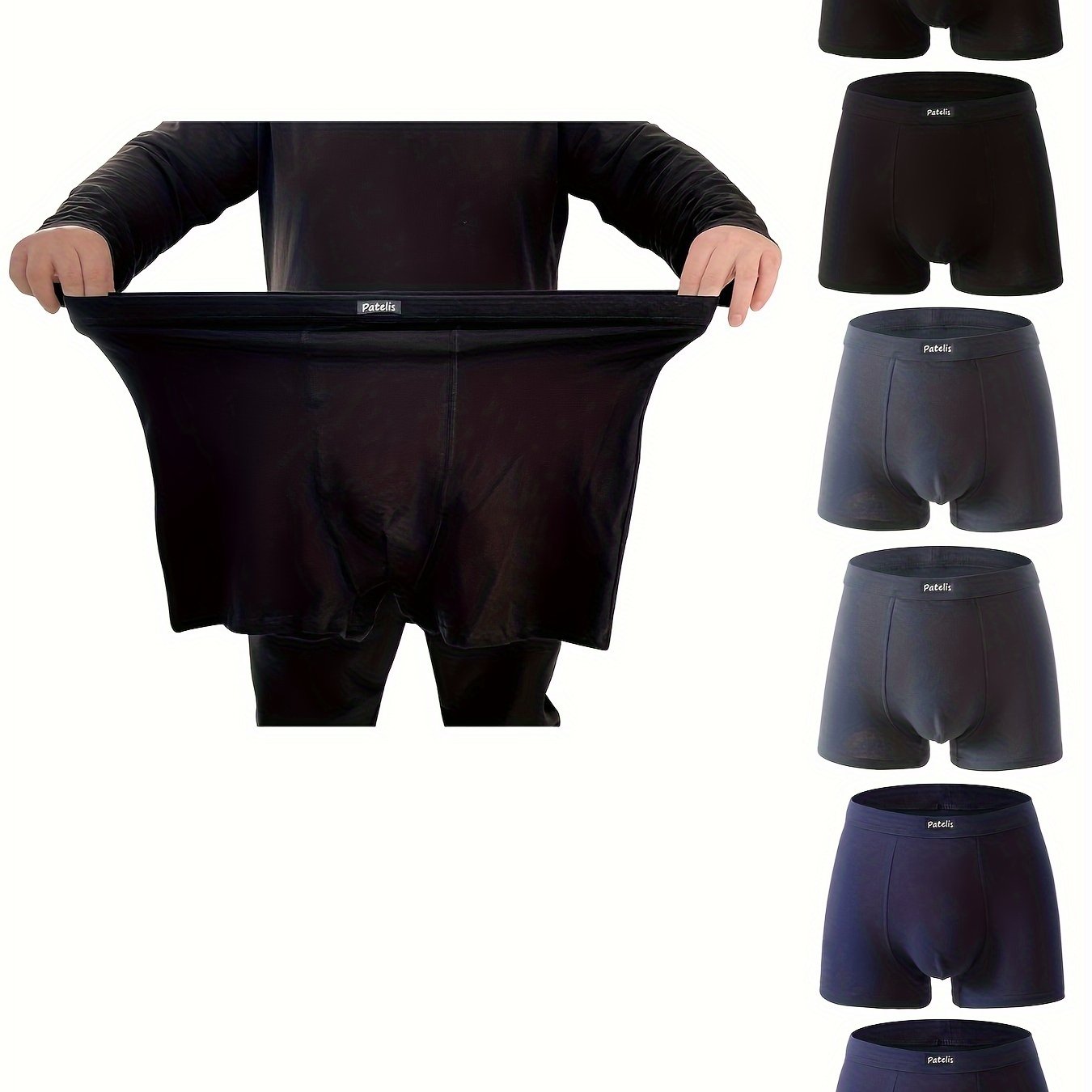 Men's Plus Size Boxer Briefs 6 Pack Breathable Cotton Spandex Non-Transparent Black Gray Blue