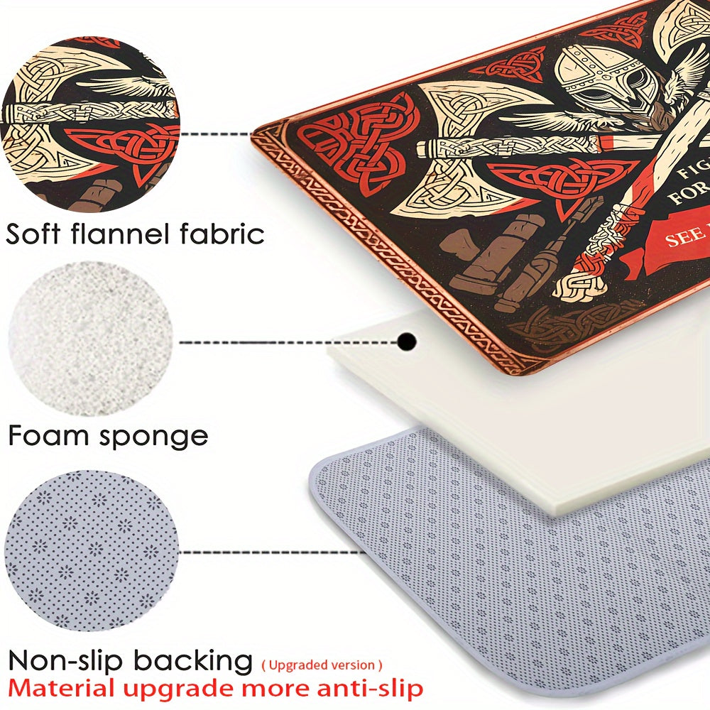 Фланелевая мат с принтом ретро кельтских топоров, 1 шт. Изготовлен из нескользящего полиэстера толщиной 1,2 см. Машинная стирка и стойкость к выцветанию. Низкий ворс для мягкого впитывания, подходит для декора спальни, гостиной или прихожей.