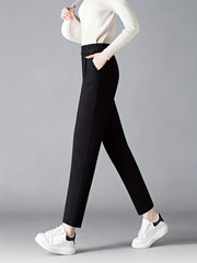 Women's Slimming High-Waist Harem Pants Black Elastic Waist All-Season