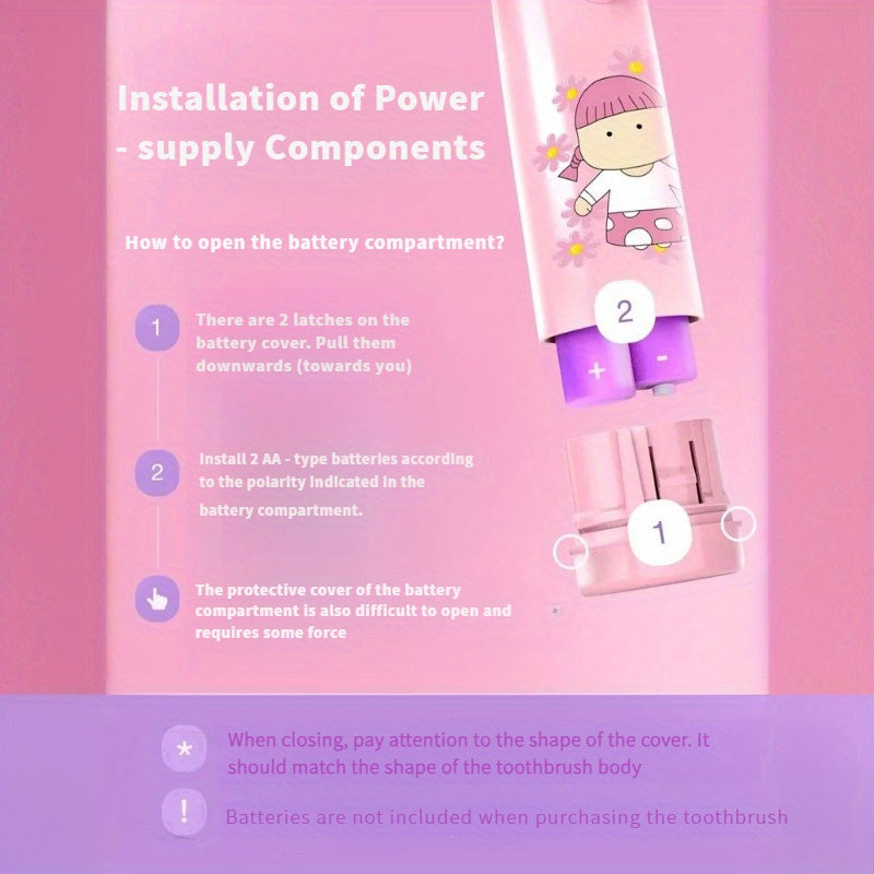 Kids Pink Electric Toothbrush Soft Nylon Bristles for Ages 3+ Battery-Powered