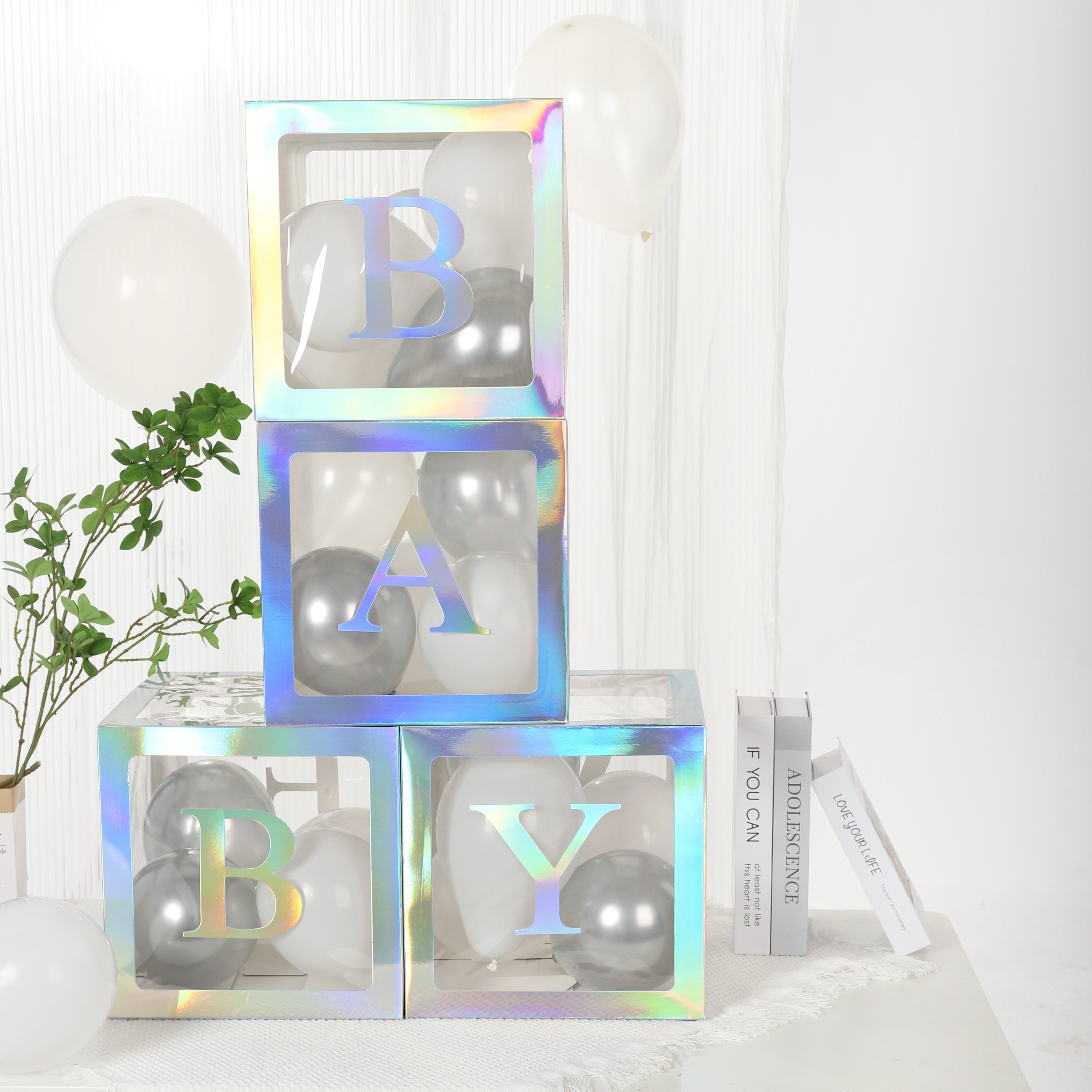 Baby Gift Box Set 4 Pieces with Baby Letters for Birthday and Gender Reveal Decorations