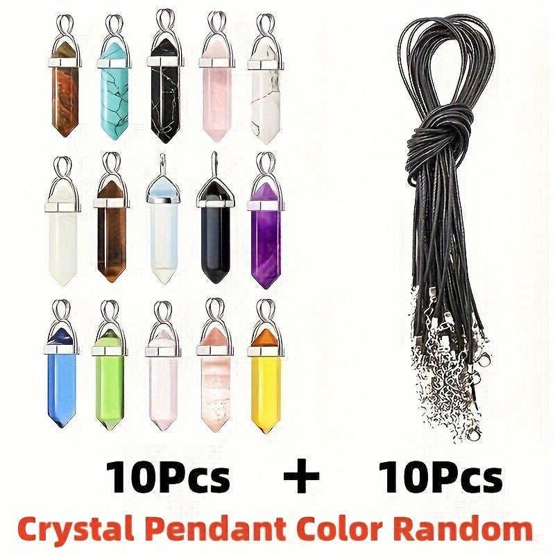 Set of 20 Crystal Healing Chakra Pendants with Black Leather Necklaces and Storage Bag