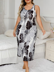 Женское платье макси большого размера с принтом, без рукавов, с круглым вырезом, домашняя одежда