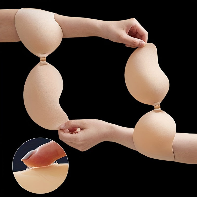 Women's Reusable Strapless Adhesive Bra Backless Stick-On Silicone Polyester Semi-Transparent Black Beige