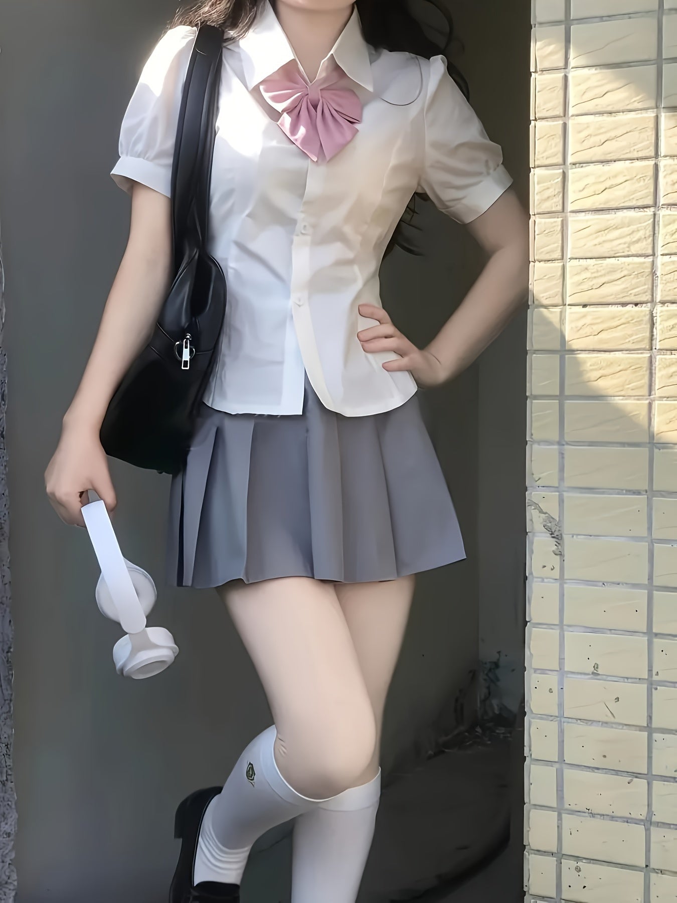 Solid Color Short Sleeve Button Front Blouse with Tie Back for Teen Summer