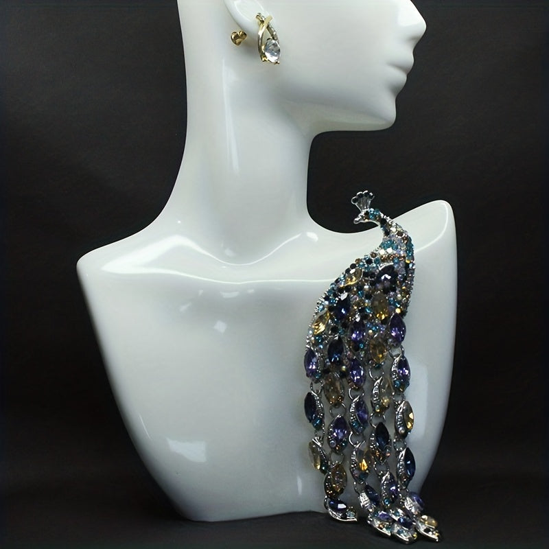 Vintage Peacock Pattern Brooch with Tassel Detail Clothing Accessory