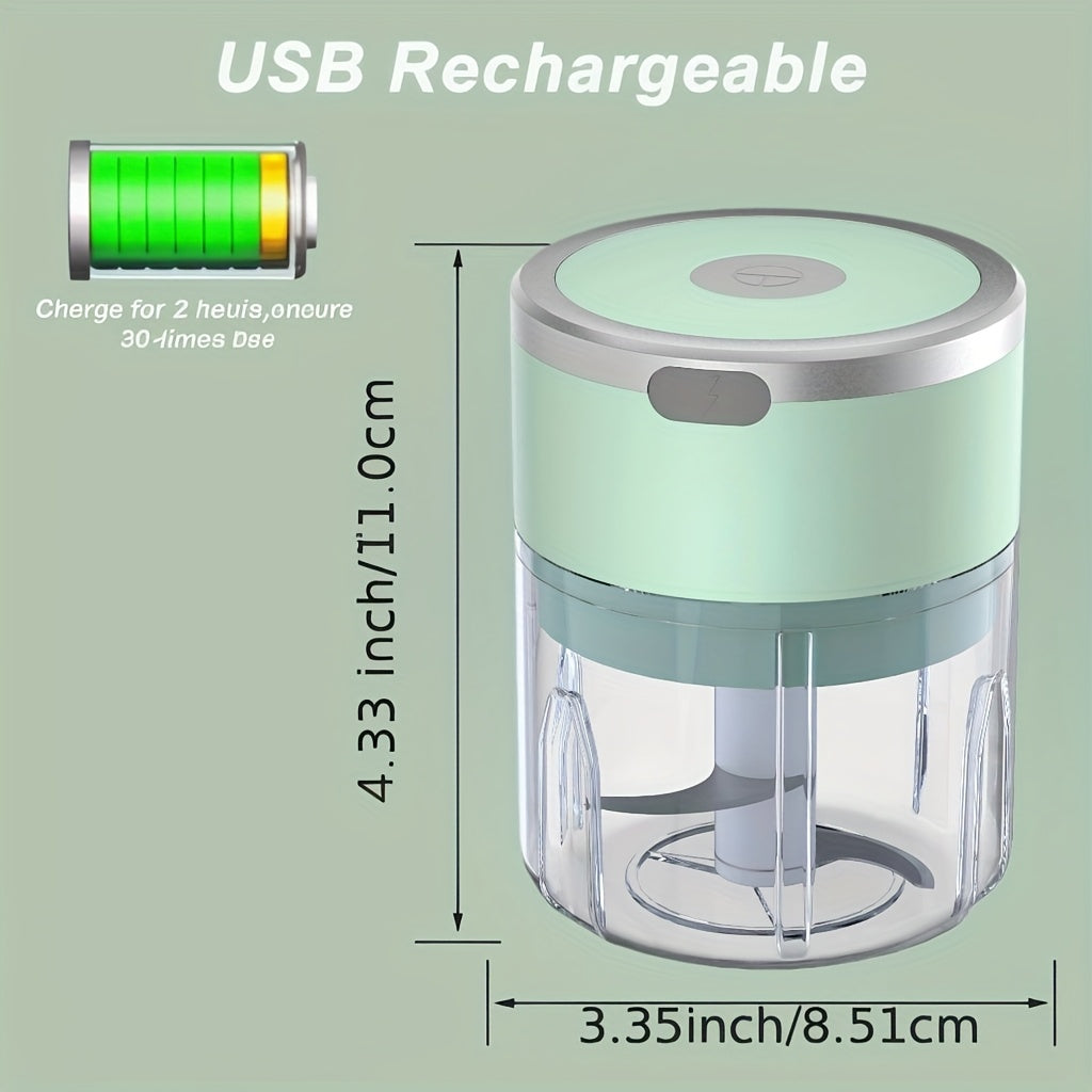 Kuchli maydalagich bilan USB orqali qayta zaryadlanadigan Elektr sarimsoq maydalagich, turli mahsulotlar uchun - kichik, shaffof va portativ oshxona asbobi.