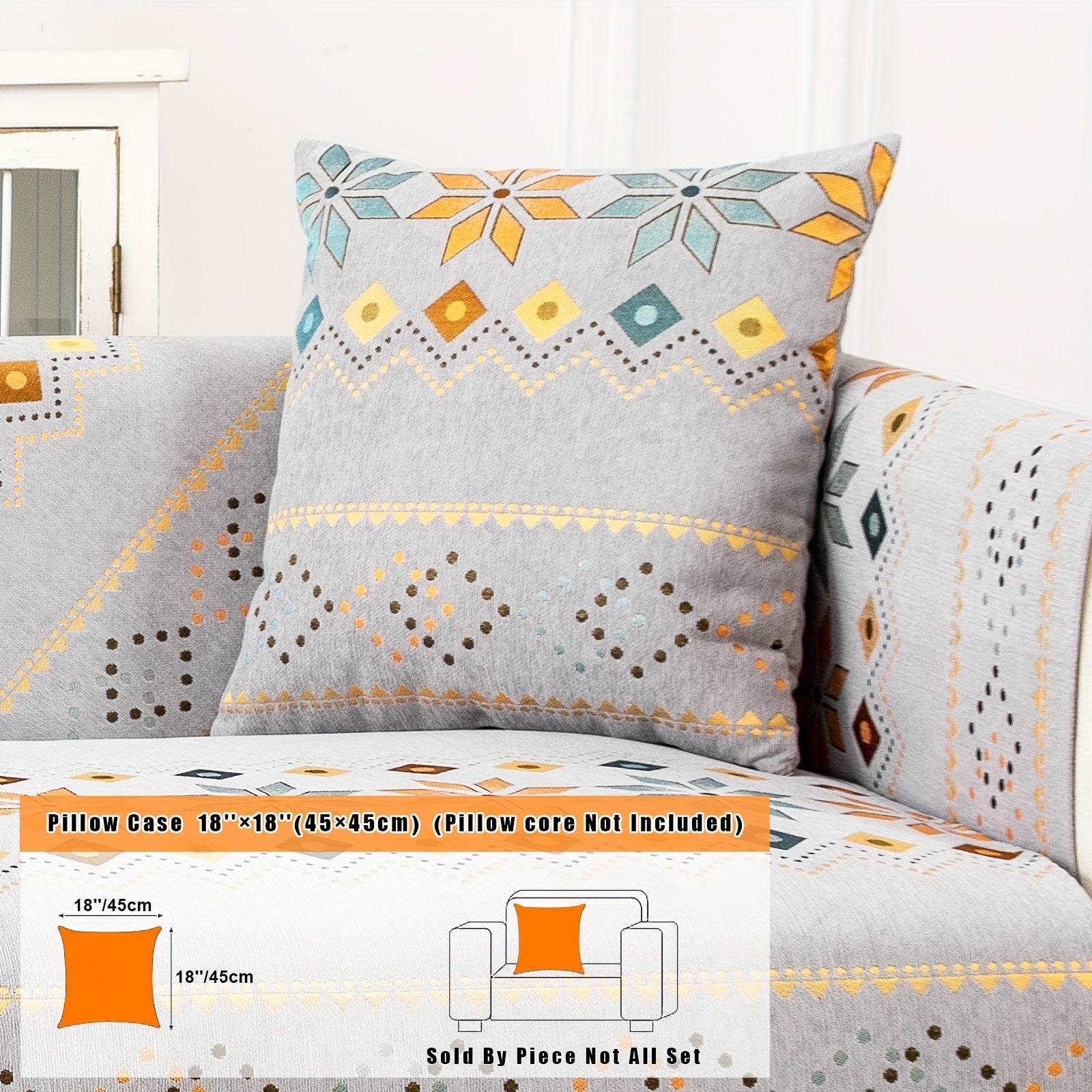 Bohemian Embroidered Sofa Slipcover with Pillowcase and Cushion Covers for Living Room and Bedroom