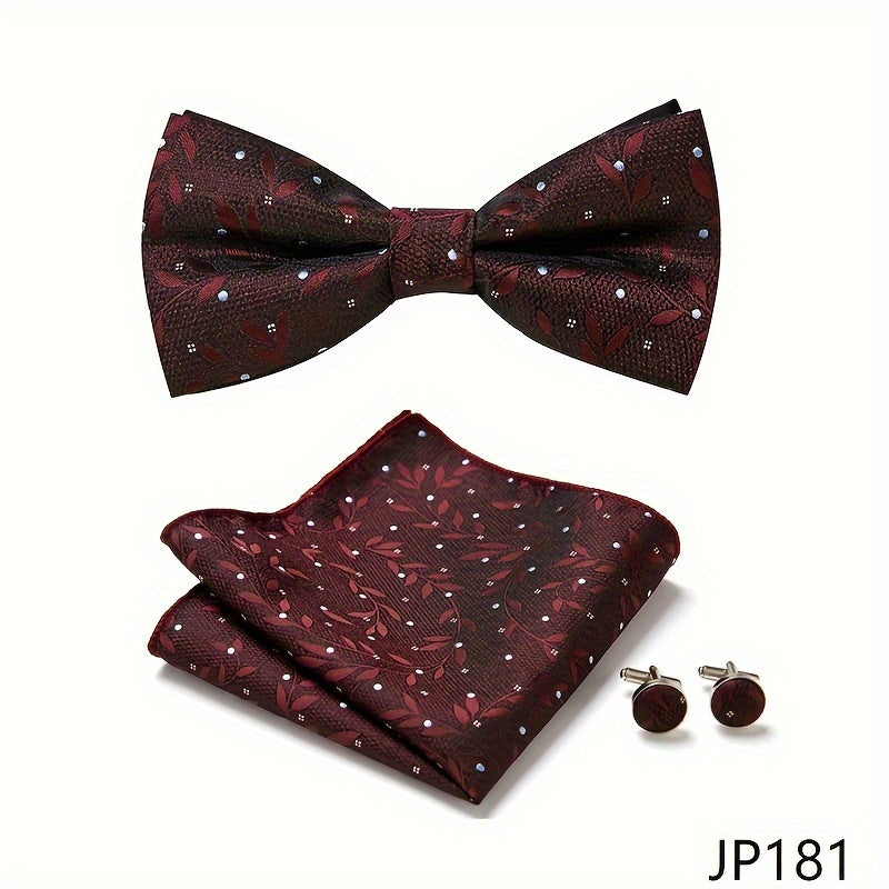 Men's Blue Polyester Tie and Pocket Square Set Floral Pattern for Formal Events