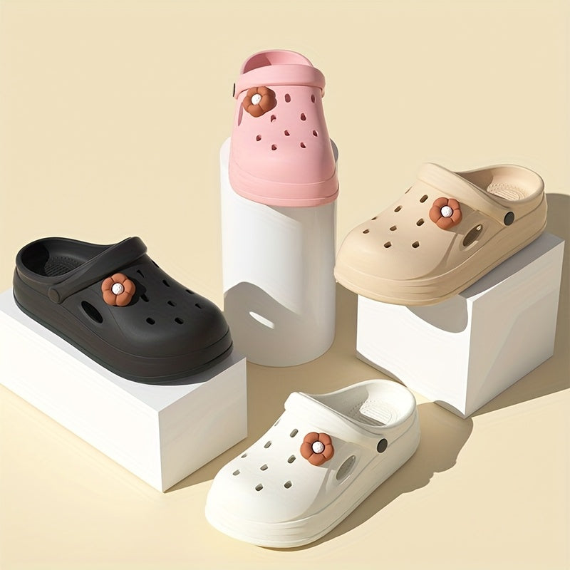 Women's Beige Closed-Toe Clogs Thick Platform Non-Slip Sandals with Cushioned Sole