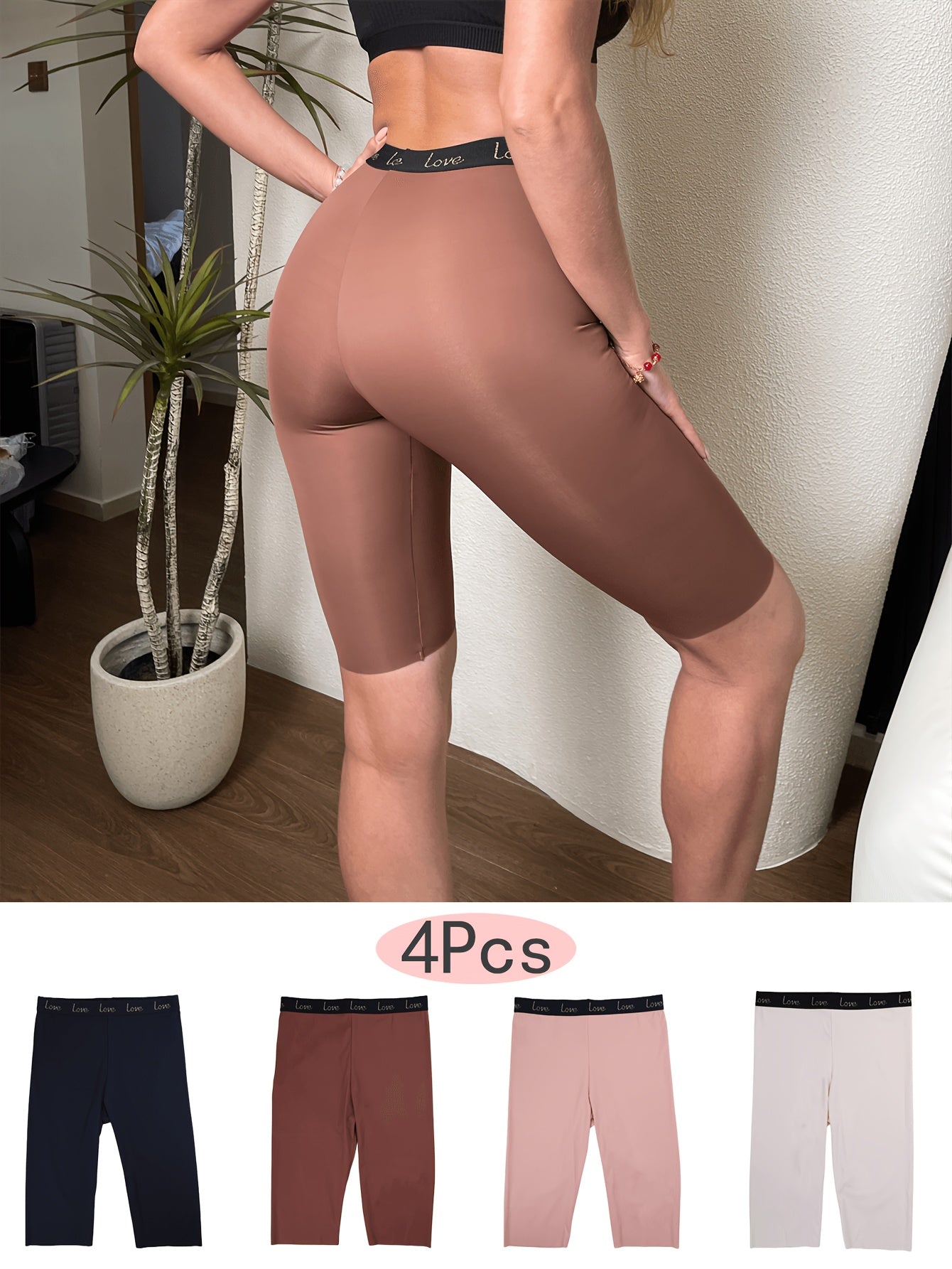 Women's Seamless Shaping Shorts High Support Stretch Comfort Letter Detail 4 Pack