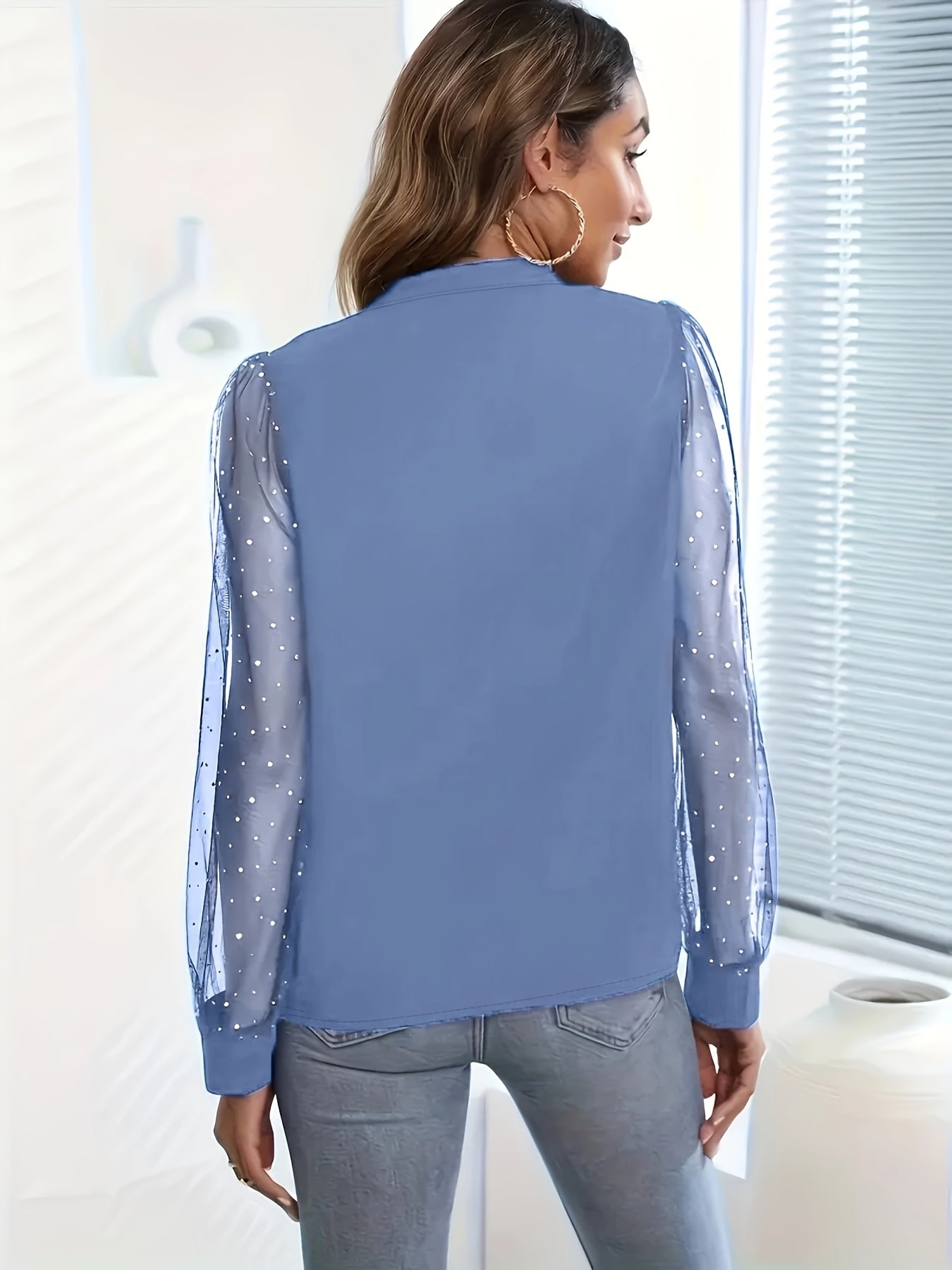 Women's V-Neck Blouse Long Sleeve Polyester Spandex Solid Color Casual Shirt