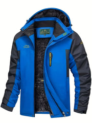 Men's Winter Outdoor Jacket with Detachable Hood Breathable Polyester Raincoat for Hiking Skiing and Camping