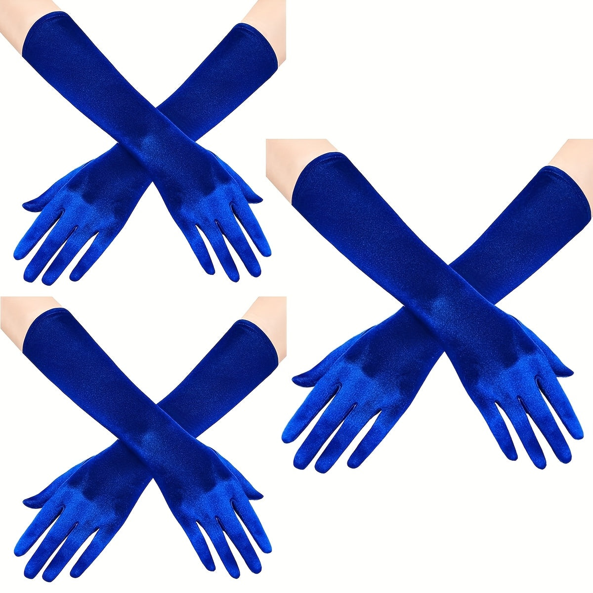 Ayollar uchun satindan tayyorlangan uzun opera qo'llari, 3 ta, vintage, tirsak uzunligi, kechki kiyim va to'y uchun