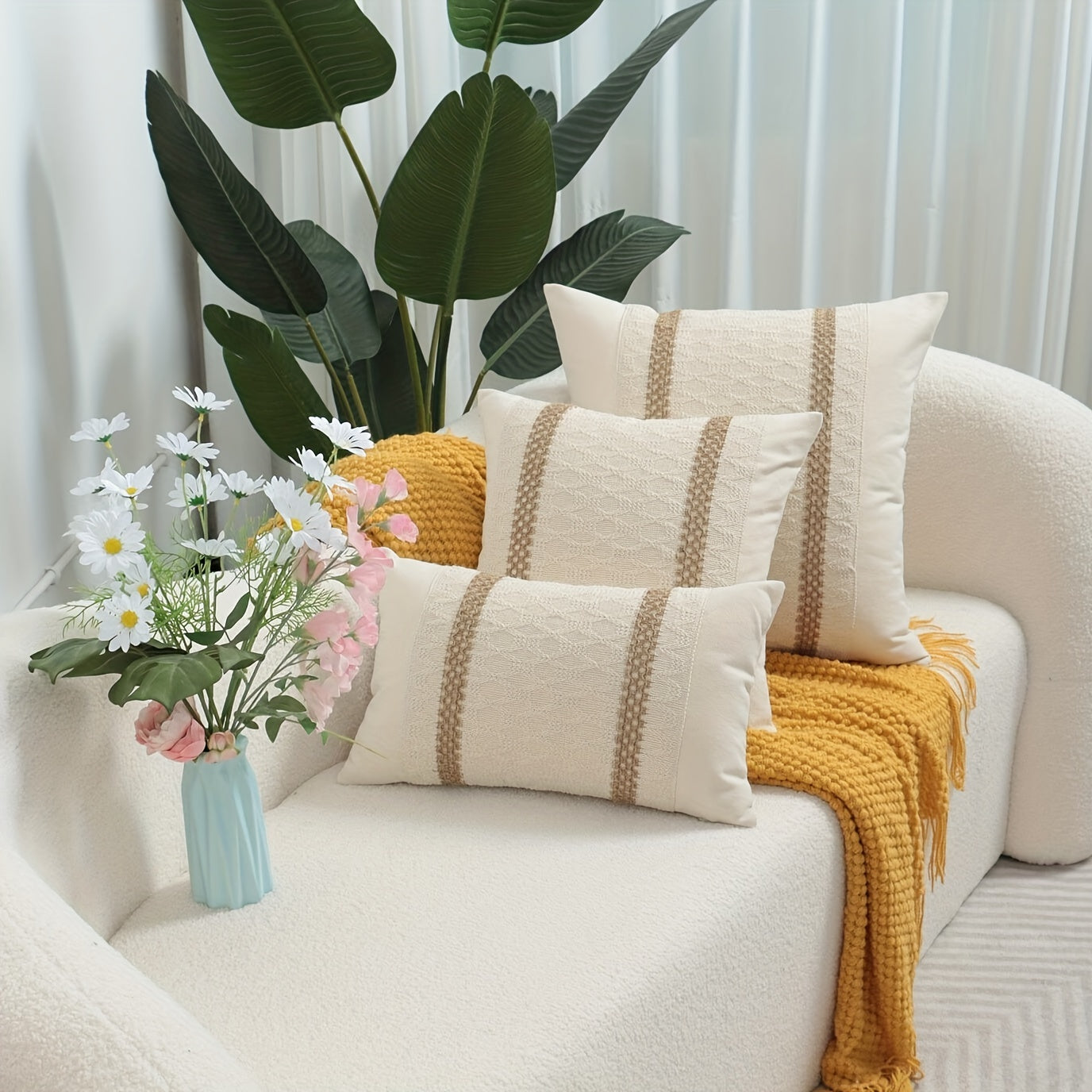 Bohemian Polyester Tassel Pillow Cover Rectangular and Square for Living Room and Bedroom