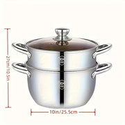 10-Inch Stainless Steel Double Boiler Pot with Lid 26cm Multi-Purpose Cookware