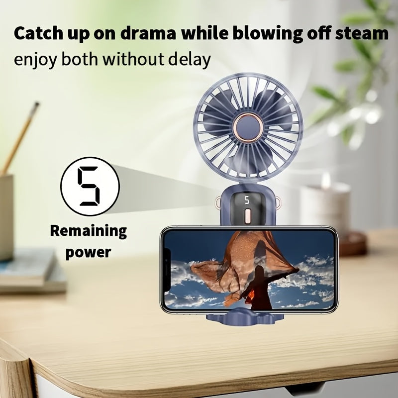 Portable Handheld Fan with LED Display USB Rechargeable Mini Folding Neck Fan for Office and Travel