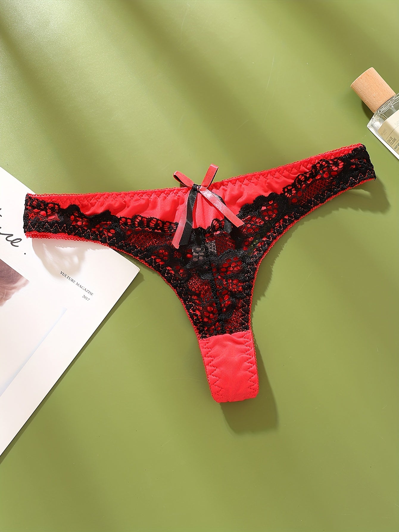 Lace Color Block Bralette Set with Matching Thong for Women B-Cup Medium Support