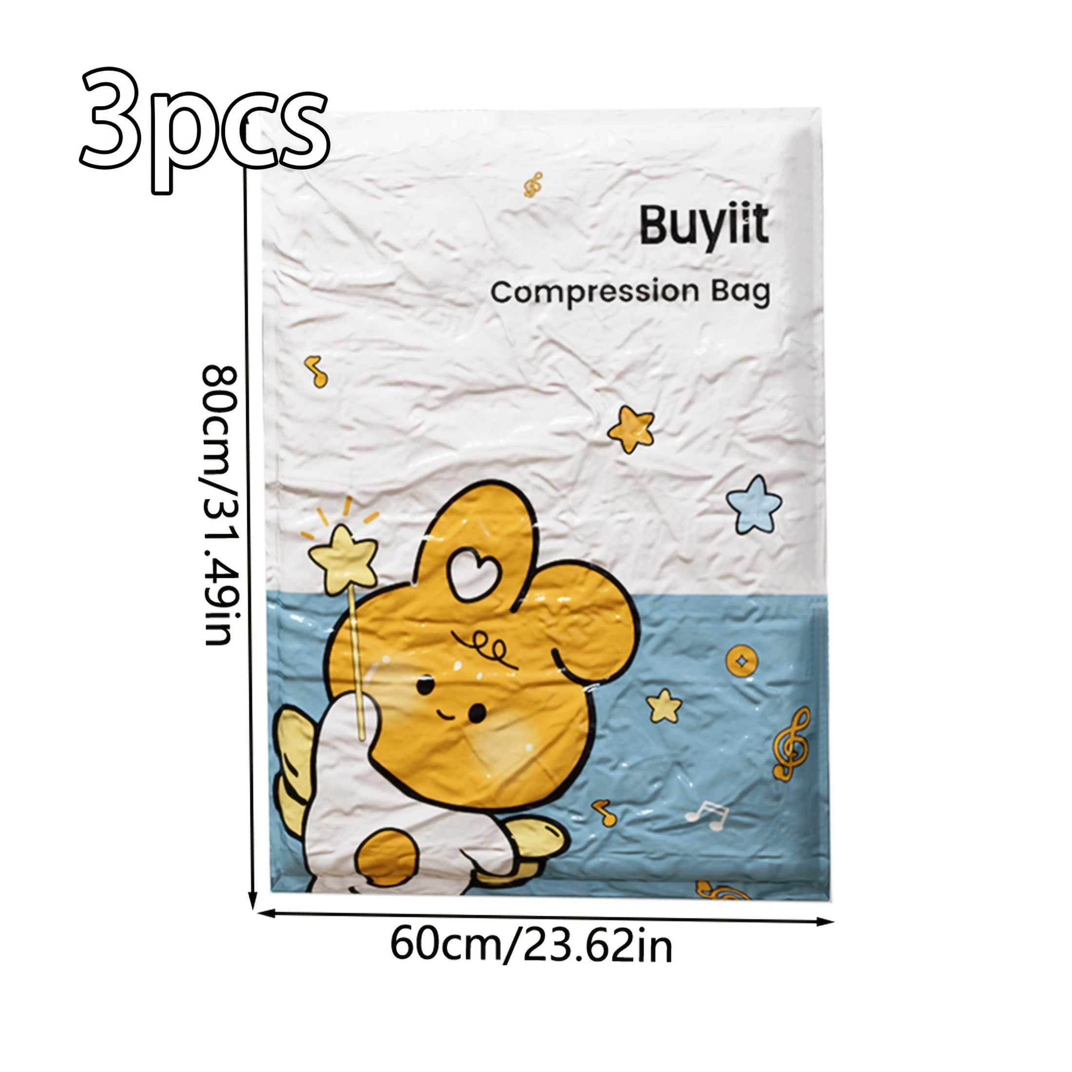 3 ta yurak bargi quyonli vakuum saqlash sumkallari to'plami, yostiq, kiyim, to'shaklar uchun, joyni tejash