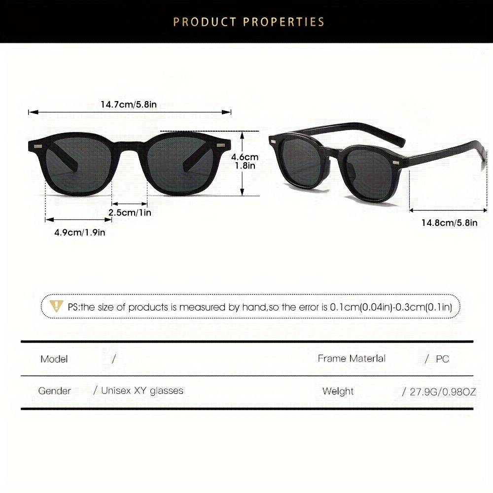 Unisex Vintage-Style Round Frame Glasses Polycarbonate UV Protection for Casual Outdoor Sports Travel