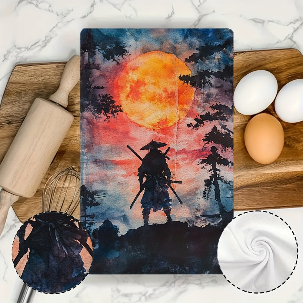Juego de 2 toallas de cocina ultra suaves, diseño Sunset Samurai, altamente absorbentes, 40.64x60.96 cm