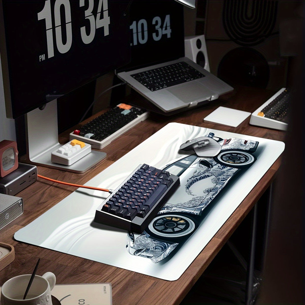 Большой белый коврик для мыши в стиле укиёэ с нескользящей резиновой основой 89,92x39,88 см