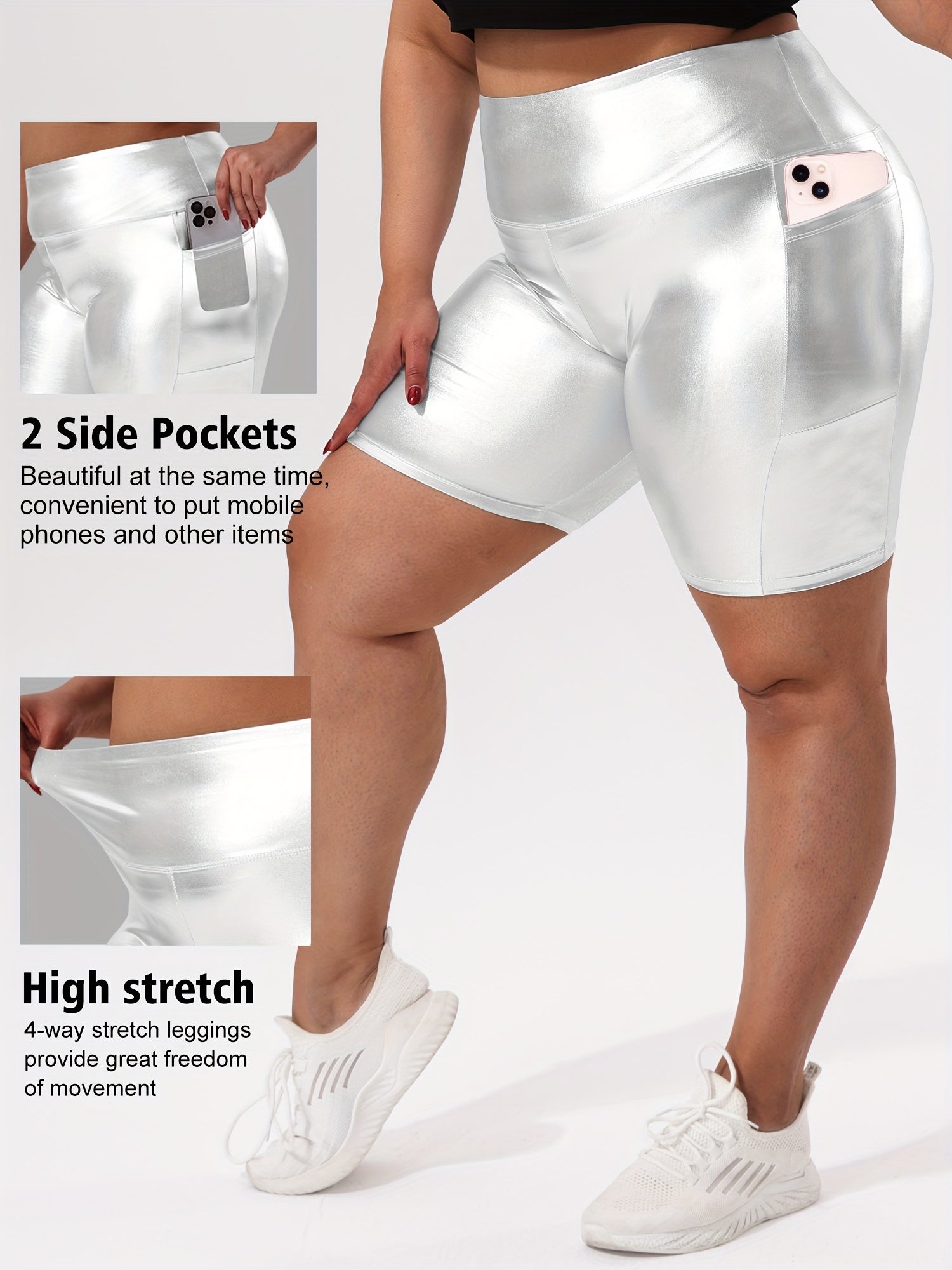 Plus Size High-Waisted Gold Foil Side Pocket Shorts Summer Style