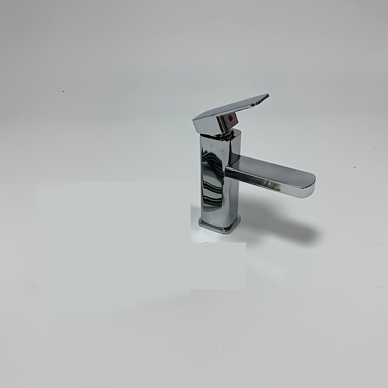 Square Bathroom Faucet Single Hole Electroplated Chrome for Basin Sink Hot Cold Water