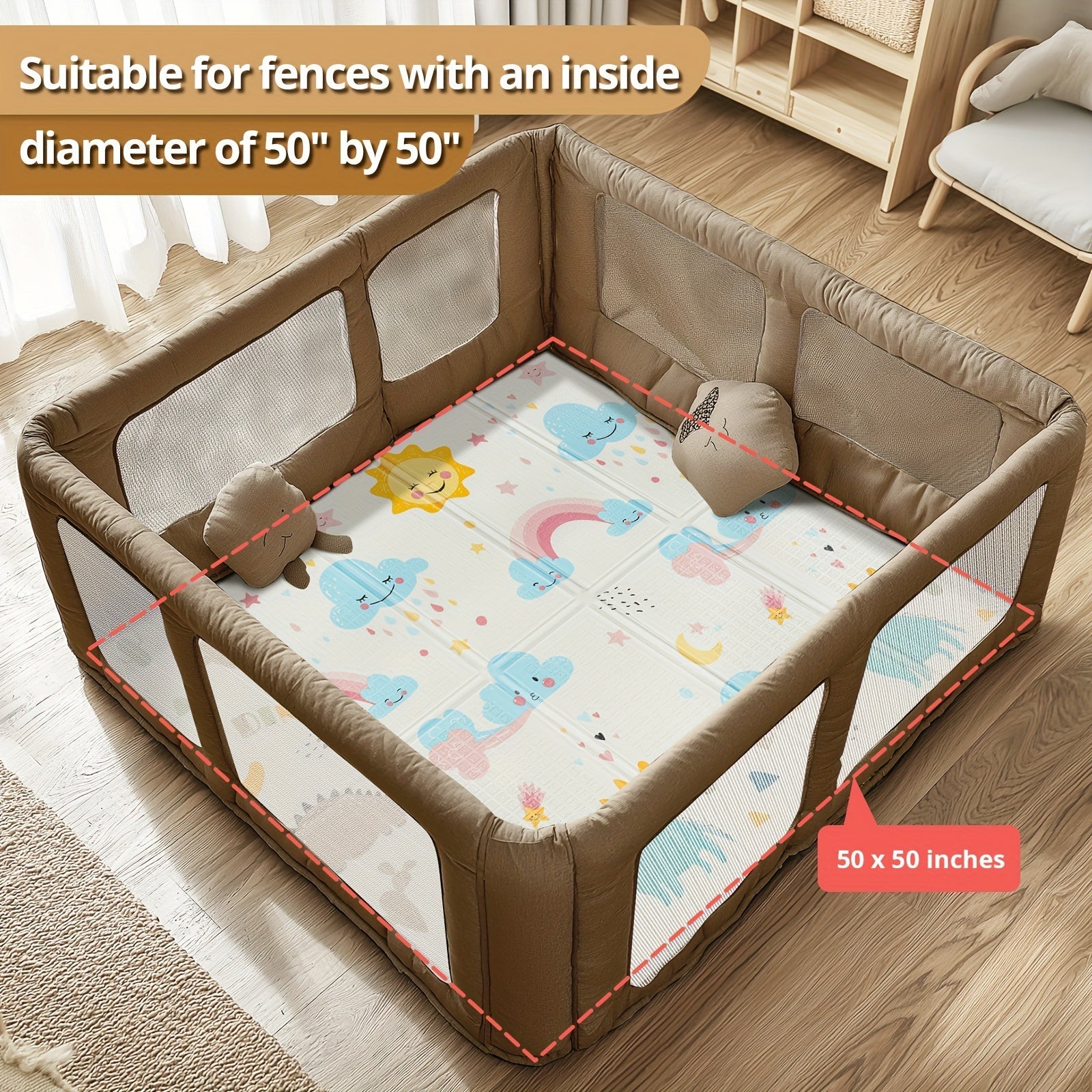 Kids Reversible Play Mat Waterproof Foam Floor Mat 127cm with Fence