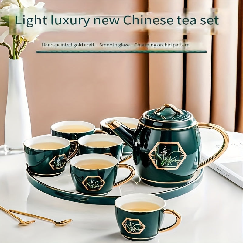 Juego de té de cerámica con tetera y tazas, apto para alimentos, gran capacidad para la merienda