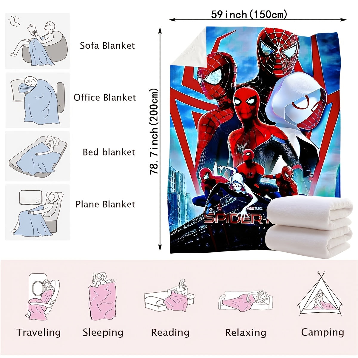 Spider-Man Themed Decorative Blankets for Bed Couch Travel Polyester Knitted