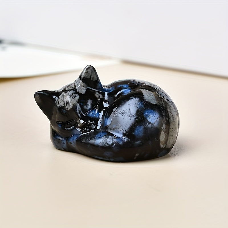 Figura de cristal de gato durmiente tallada en cuarzo natural, decoración para el hogar, regalo, 3.81cm