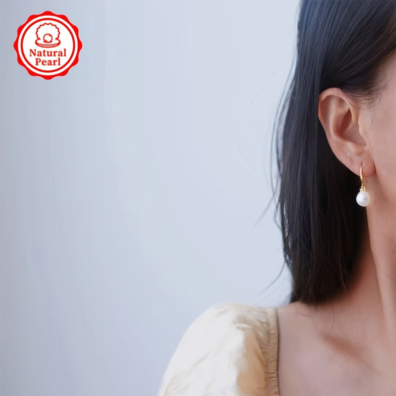 Women’s Vintage-Inspired Freshwater Pearl Drop Earrings 10mm Flat Round Cubic Zirconia