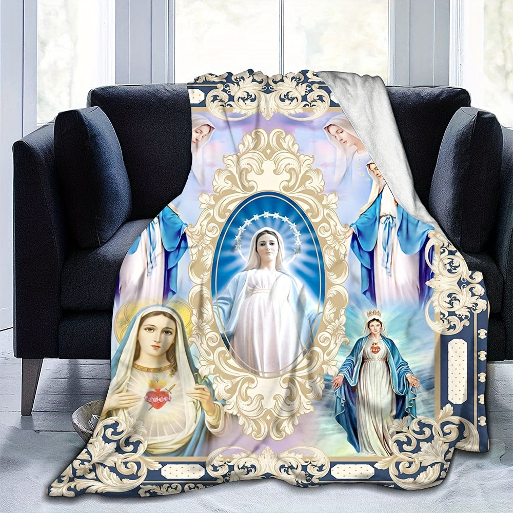 Religious Blanket Virgin Mary Flannel Fleece Throw for Christians and Catholics