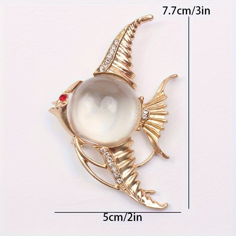 Transparent Jelly Series Brooches with Gold Owl and Fish Designs Stylish Jewelry