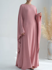 Plus Size Women Abaya Olive Green Polyester Batwing Ruffled Sleeve Dress