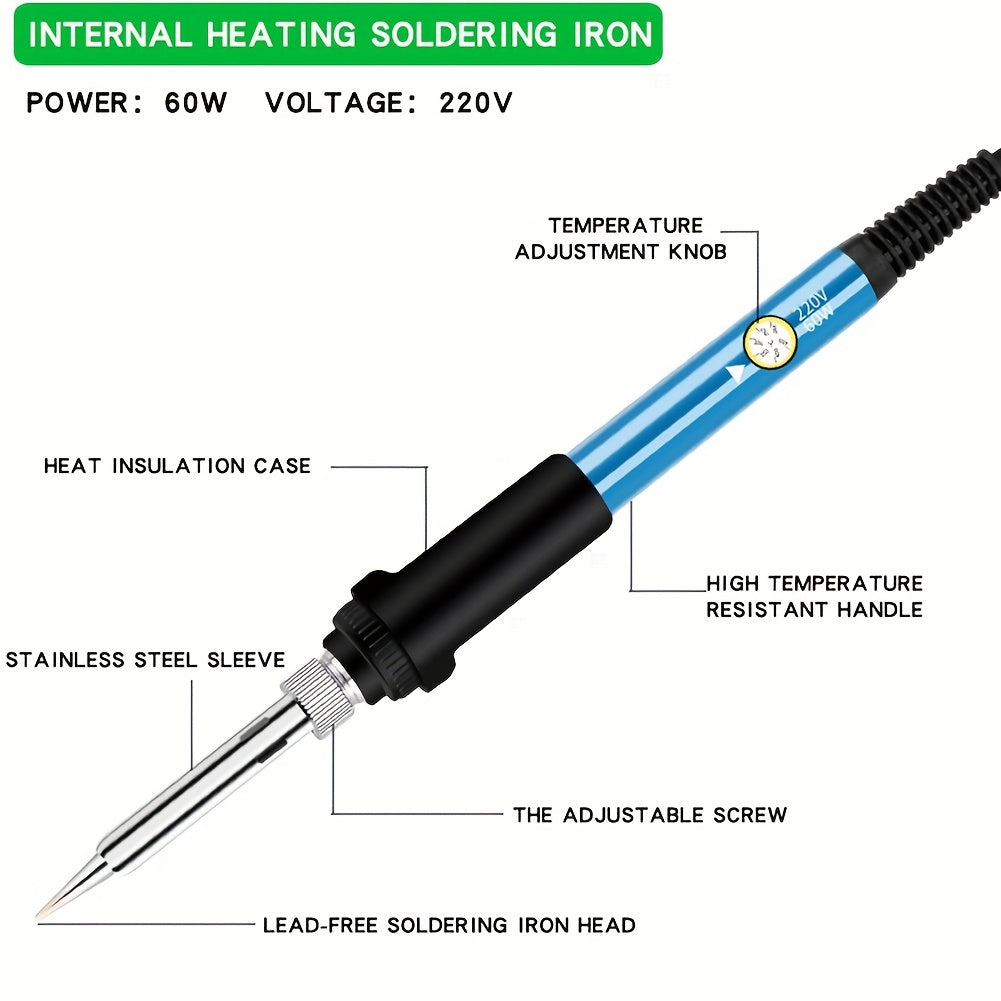 60W Adjustable Temperature Soldering Iron Kit with AU Plug and Tips for Electronics and Hobby Use