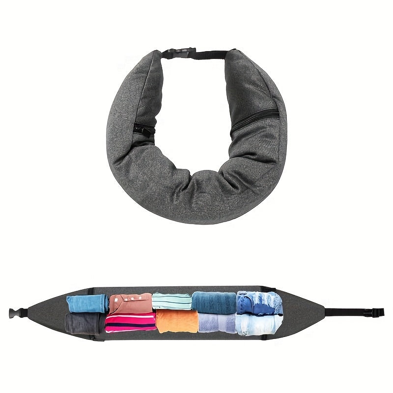 Portable 3-in-1 Neck Pillow with Clothes Storage Soft Knitted Polyester
