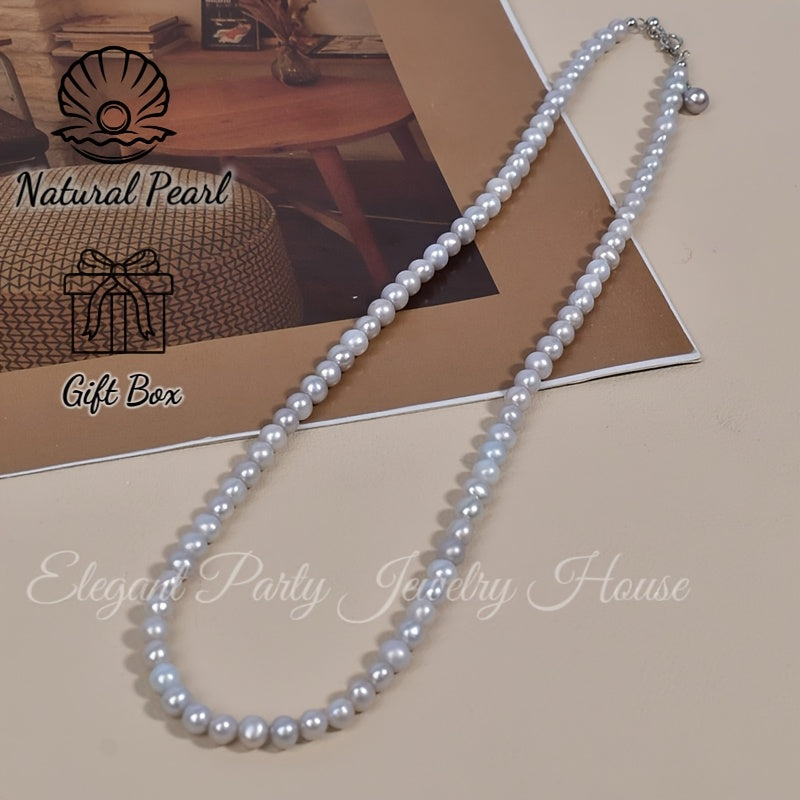 Gray Freshwater Pearl Necklace with Sterling Silver Clasp for Women