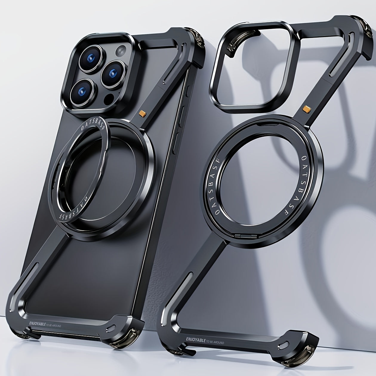 Aviation Aluminum Gold Phone Case for iPhone 13-16 Wireless Charging Magnetic Stand Durable Lightweight