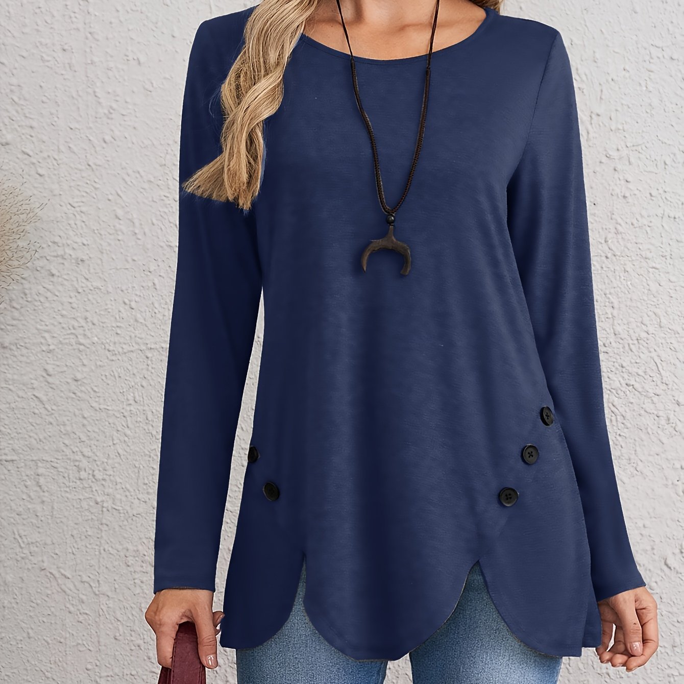 Women's Long Sleeve T-Shirt Crew Neck Solid Color Polyester Blend Elegant Spring Fall