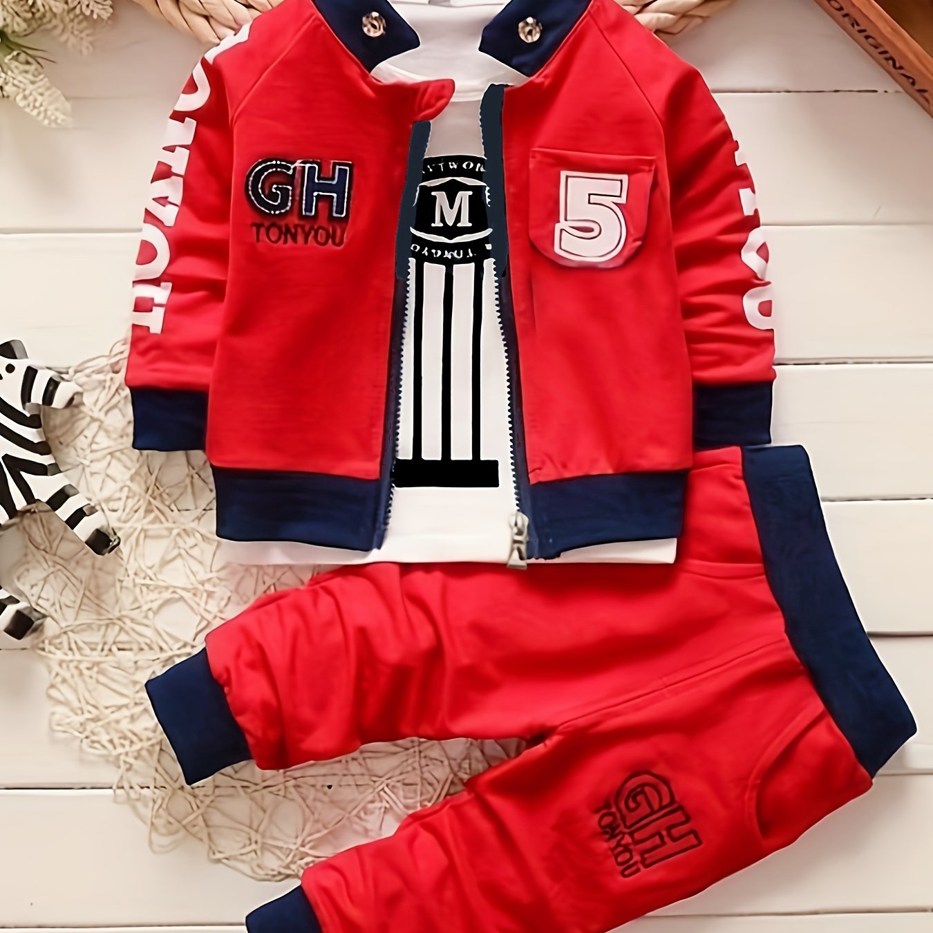 Boys' 3-Piece Cotton Casual Outfit Set Long Sleeve Jacket T-Shirt Pants for Spring Fall