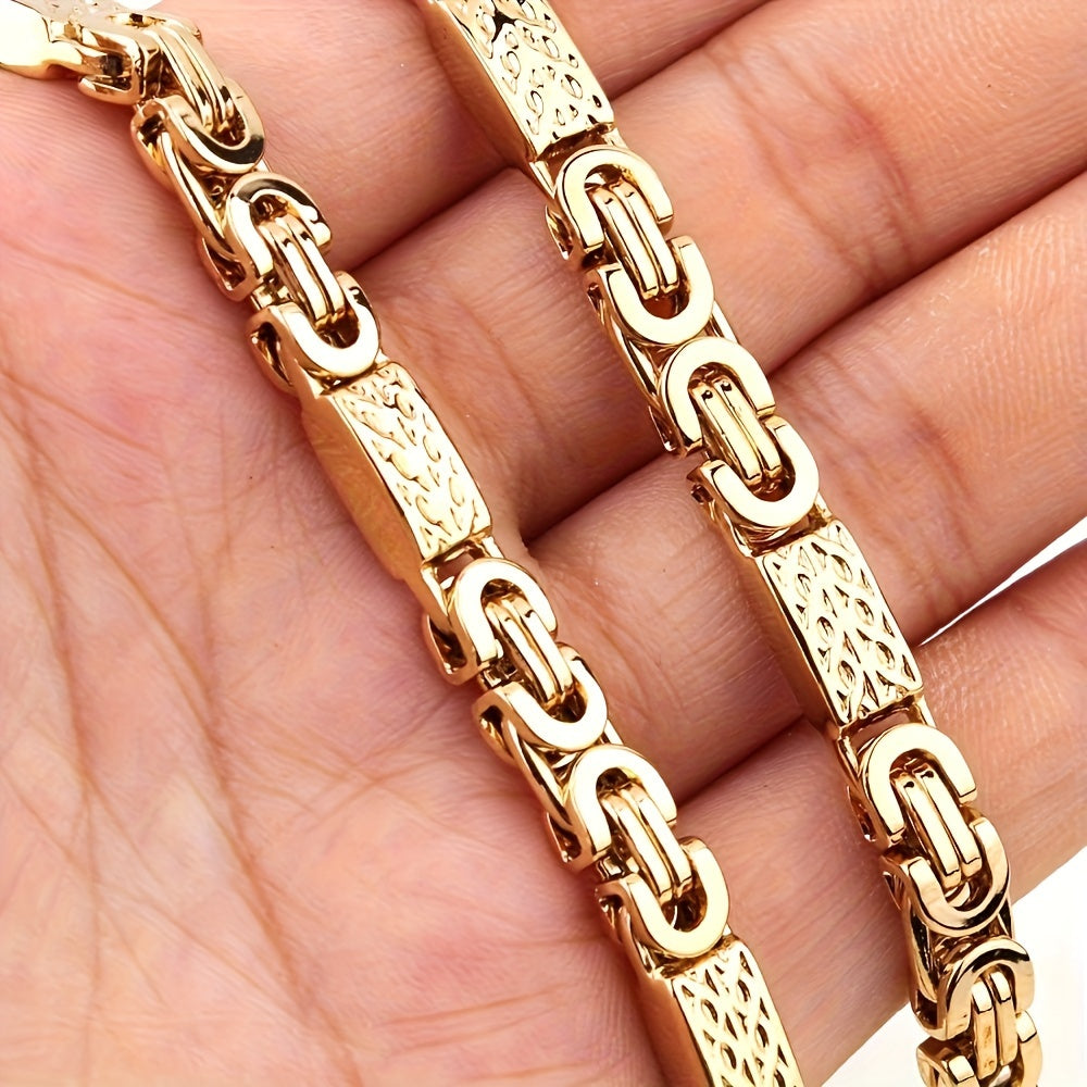 Men's Stainless Steel Chain Necklace and Bracelet Set 6mm Flat Section 8 Inches