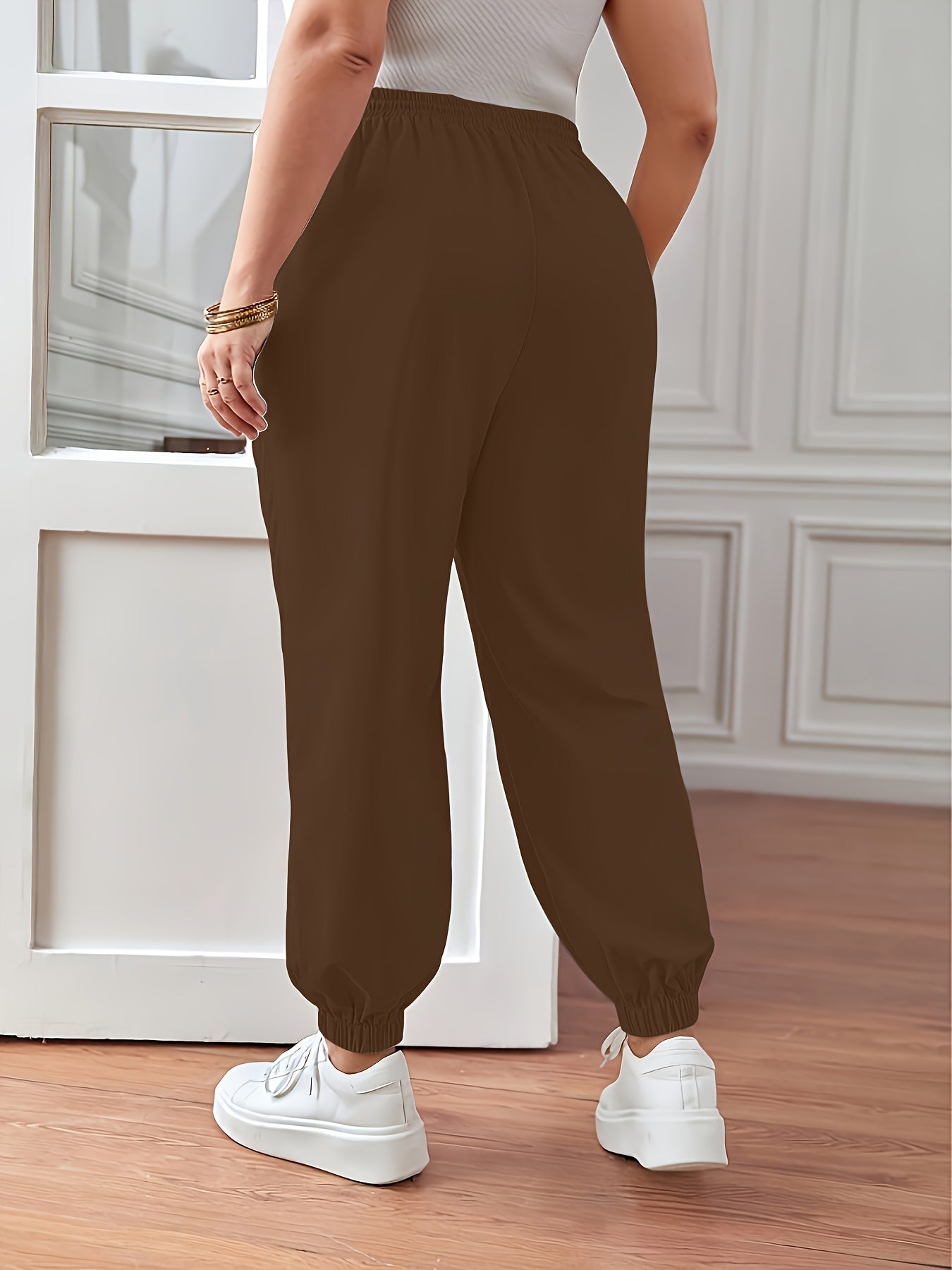 Plus Size Women's Jogger Pants 3 Pack Solid Color Polyester Blend Elastic Cuffs