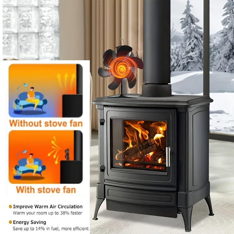 Premium 6-Blade Fireplace Fan for Wood Burners, Quiet, No Electricity Needed