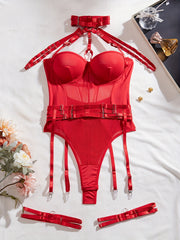 Body de encaje sexy europeo y americano con costura cruzada y correa colgante para el cuello