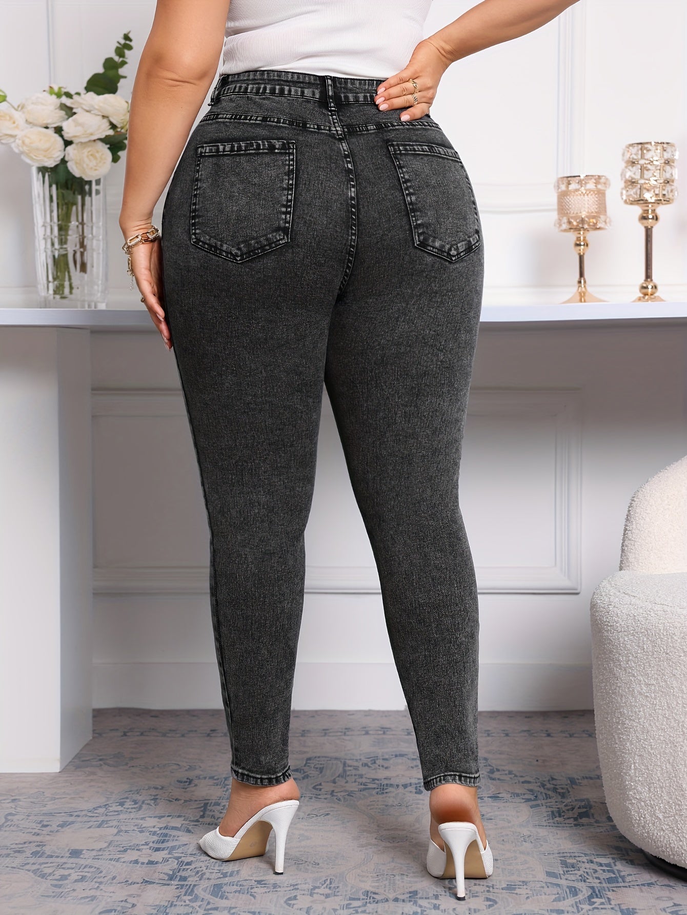 Plus Size Skinny Jeans for Women High-Waist Stretch Denim Pockets