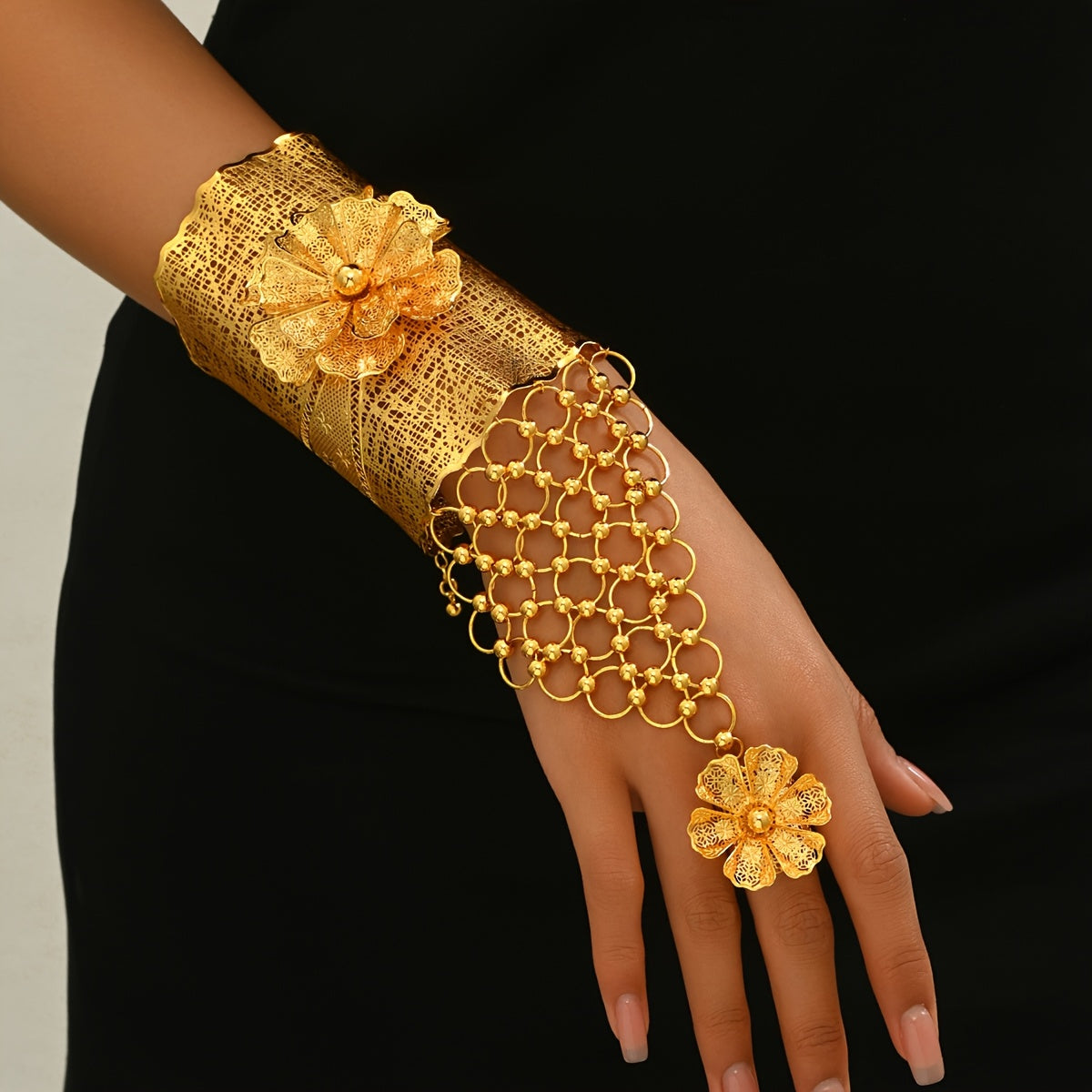 Women's Floral Bridal Bangle Wide Design Elegant Party Jewelry